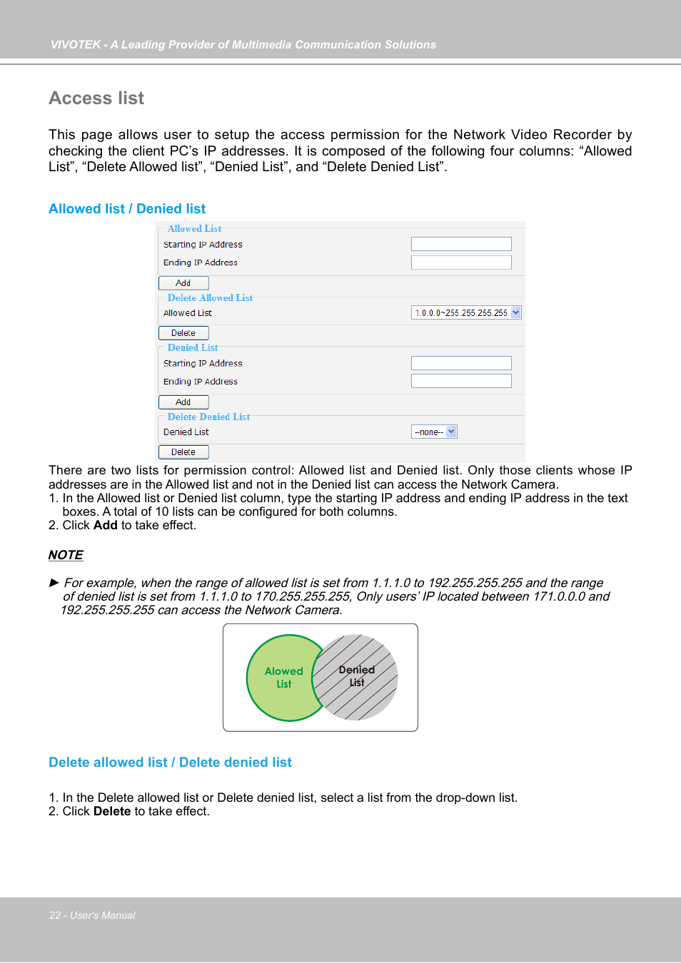 Access list | Vivotek NR7401 User Manual | Page 22 / 51