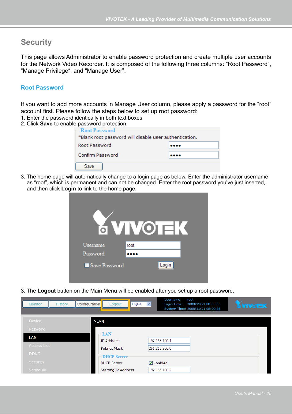 Security | Vivotek NR7401 User Manual | Page 25 / 51