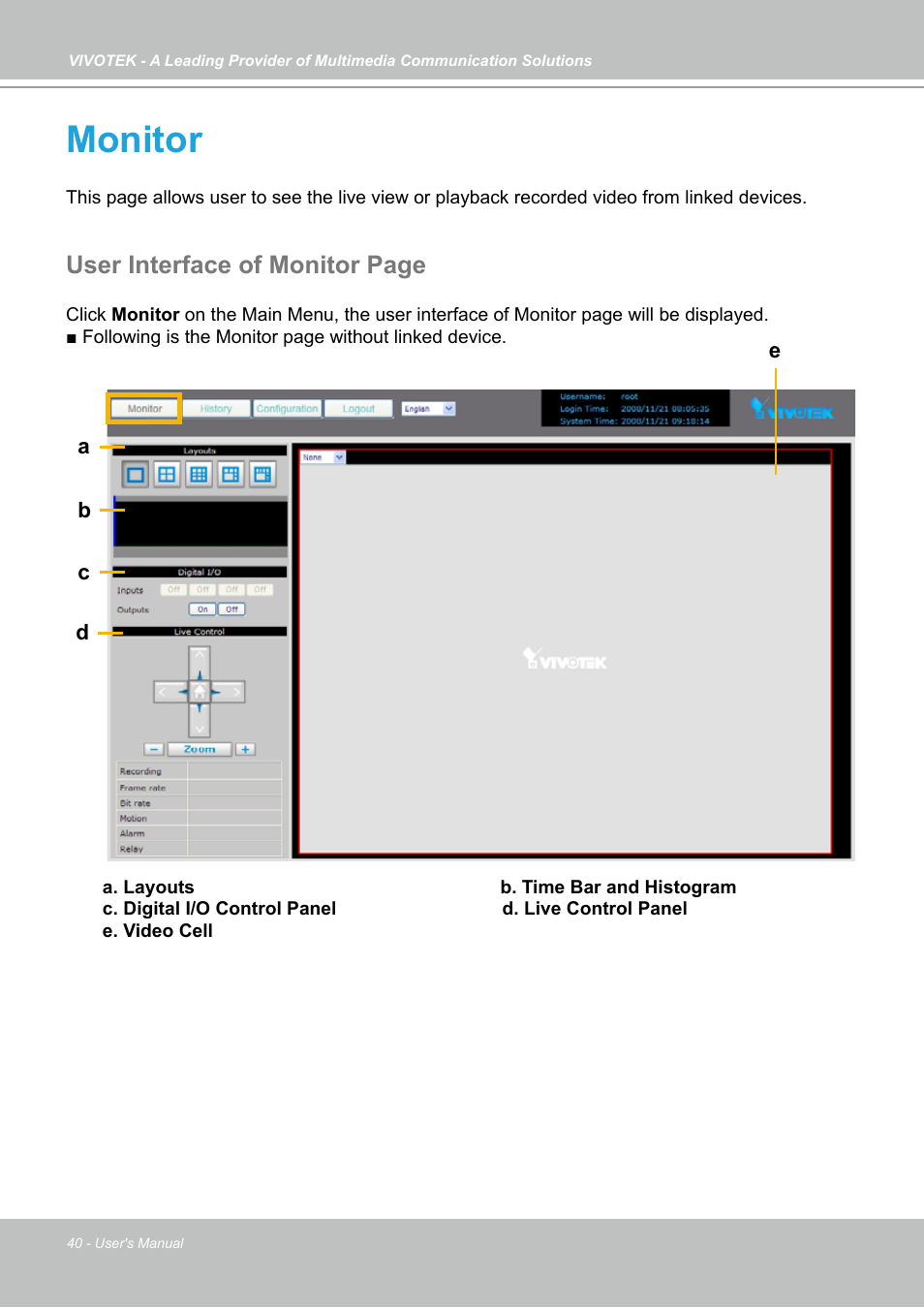 Monitor, User interface of monitor page | Vivotek NR7401 User Manual | Page 40 / 51