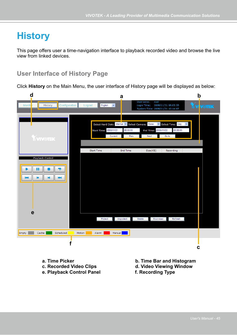 History, User interface of history page | Vivotek NR7401 User Manual | Page 45 / 51