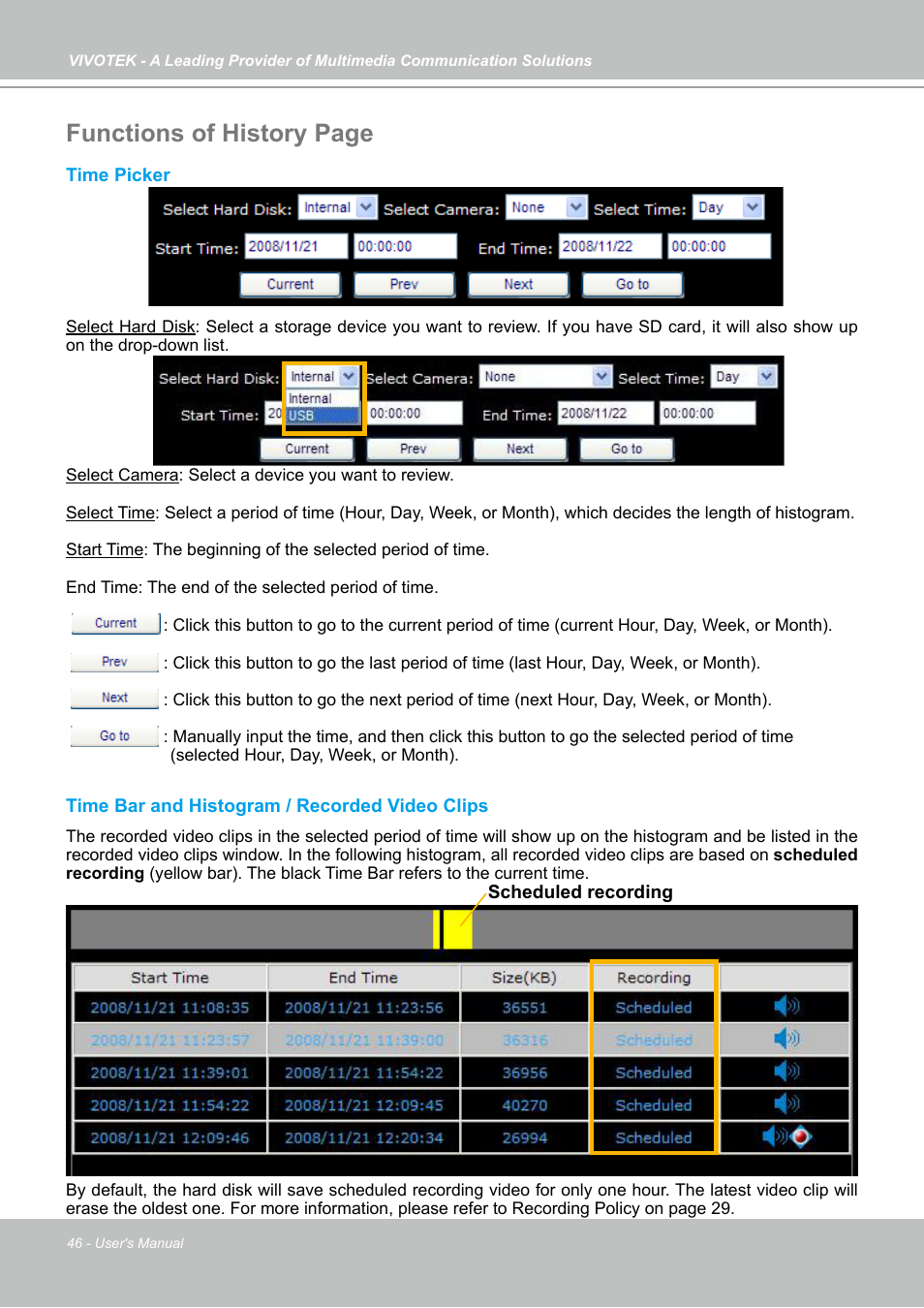 Functions of history page | Vivotek NR7401 User Manual | Page 46 / 51