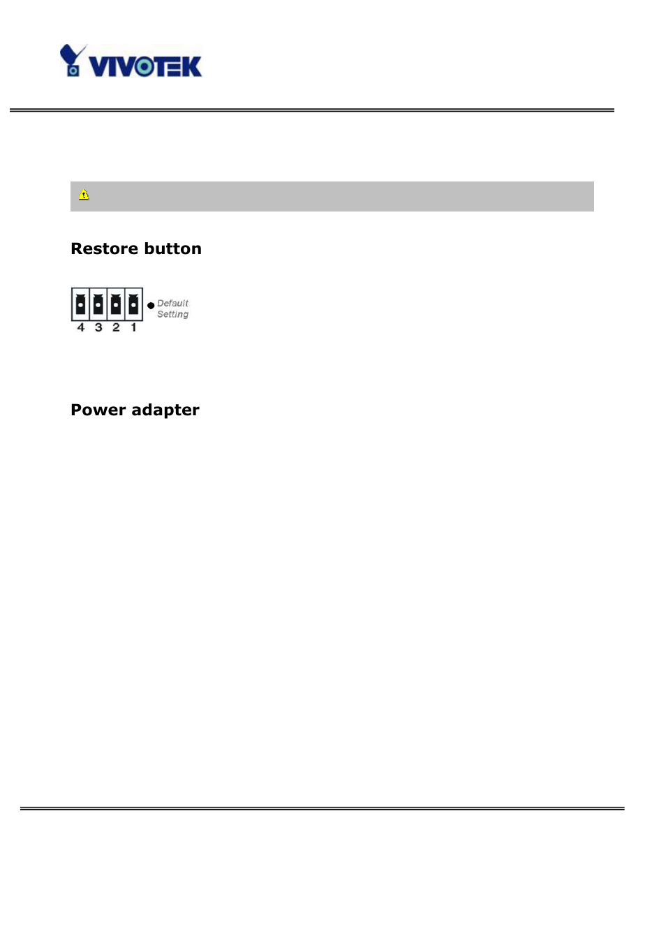 Restore button, Power adapter | Vivotek VS3100P User Manual | Page 10 / 69