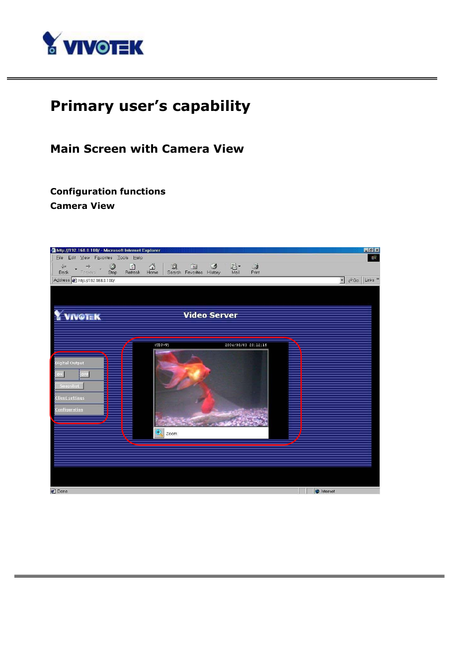 Primary user’s capability, Main screen with camera view | Vivotek VS3100P User Manual | Page 16 / 69