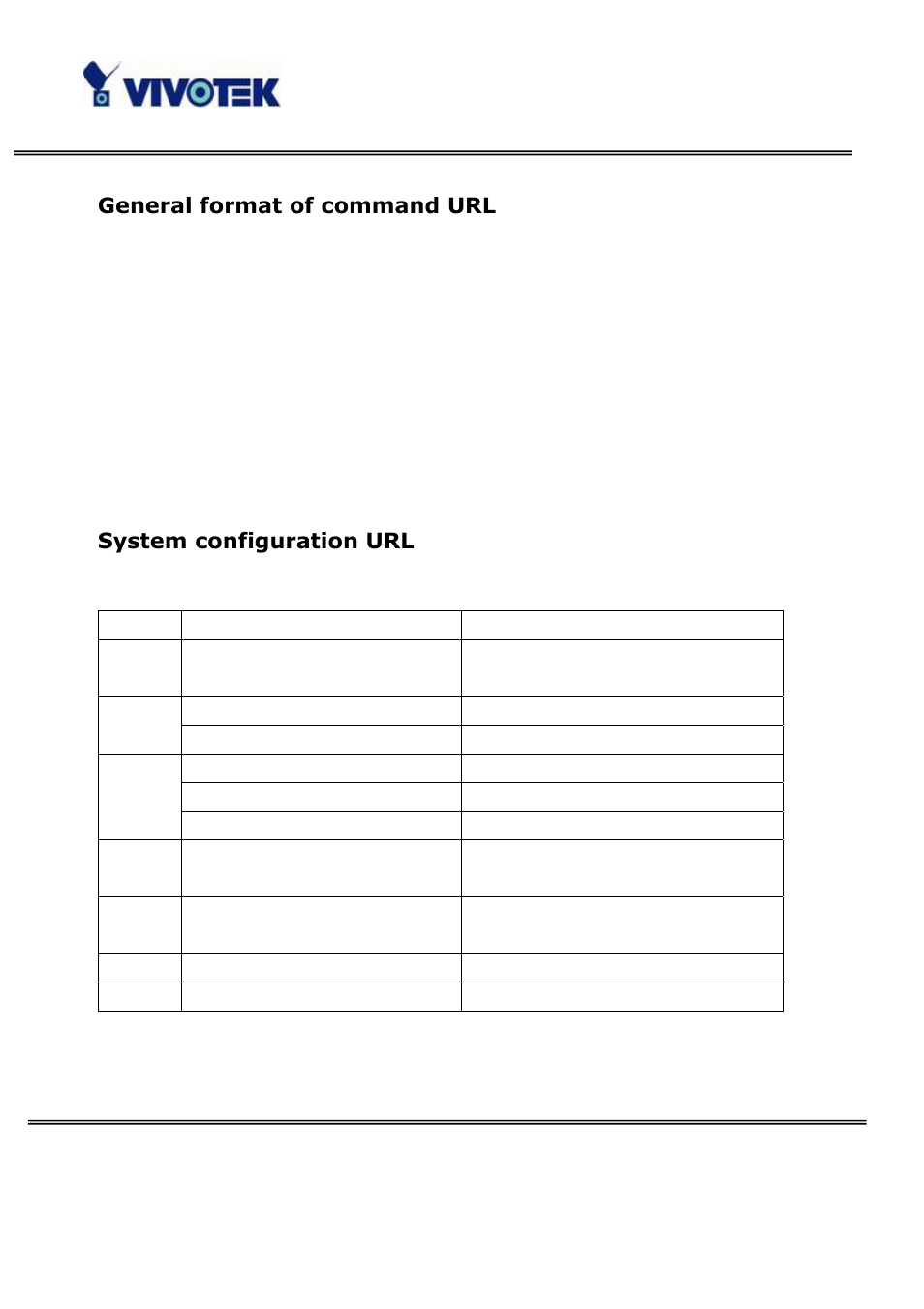 General format of command url, System configuration url | Vivotek VS3100P User Manual | Page 59 / 69