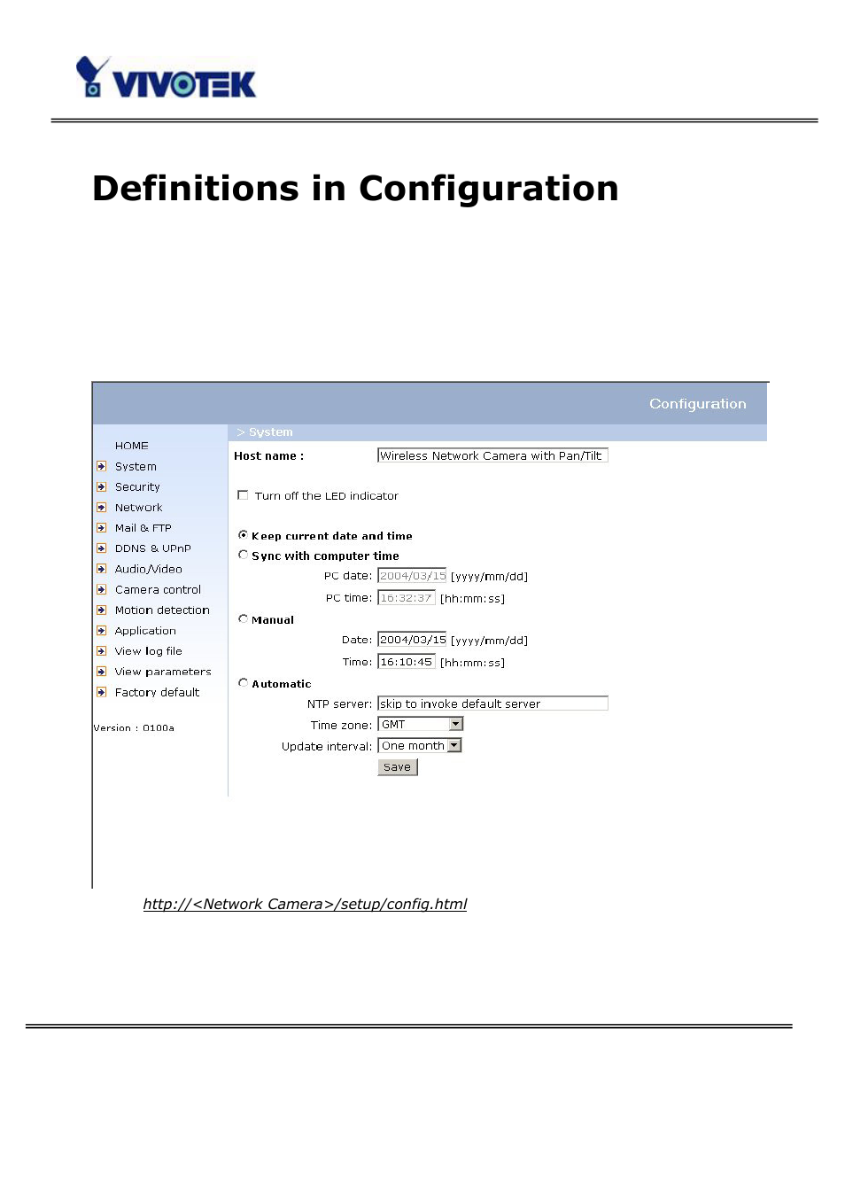 Definitions in configuration | Vivotek PT3114 User Manual | Page 33 / 70