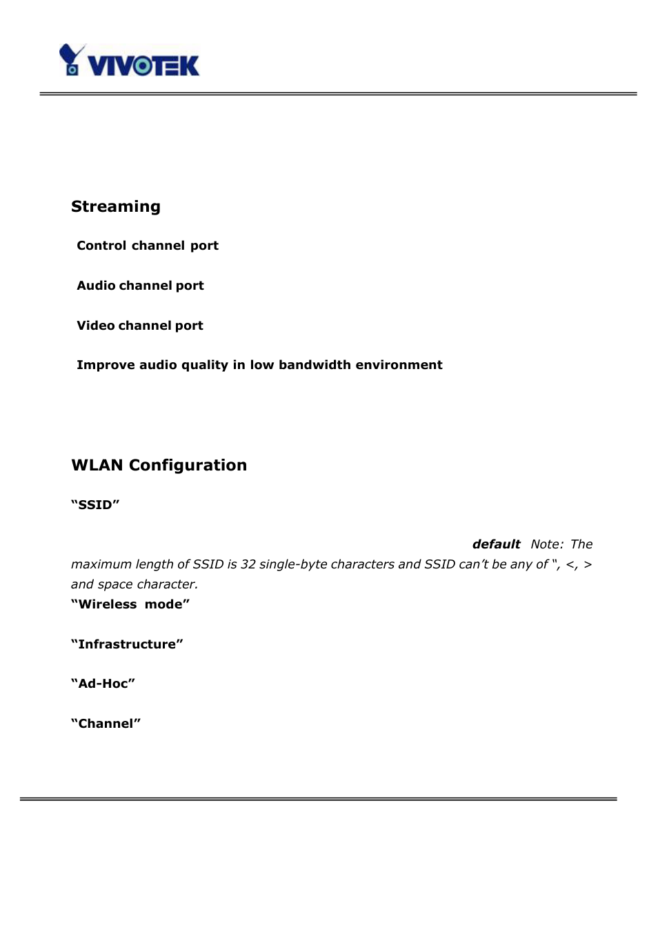 Streaming, Wlan configuration | Vivotek PT3114 User Manual | Page 37 / 70