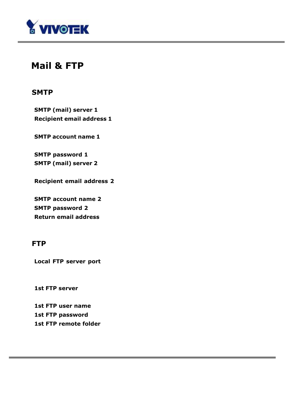 Mail & ftp, Smtp | Vivotek PT3114 User Manual | Page 39 / 70