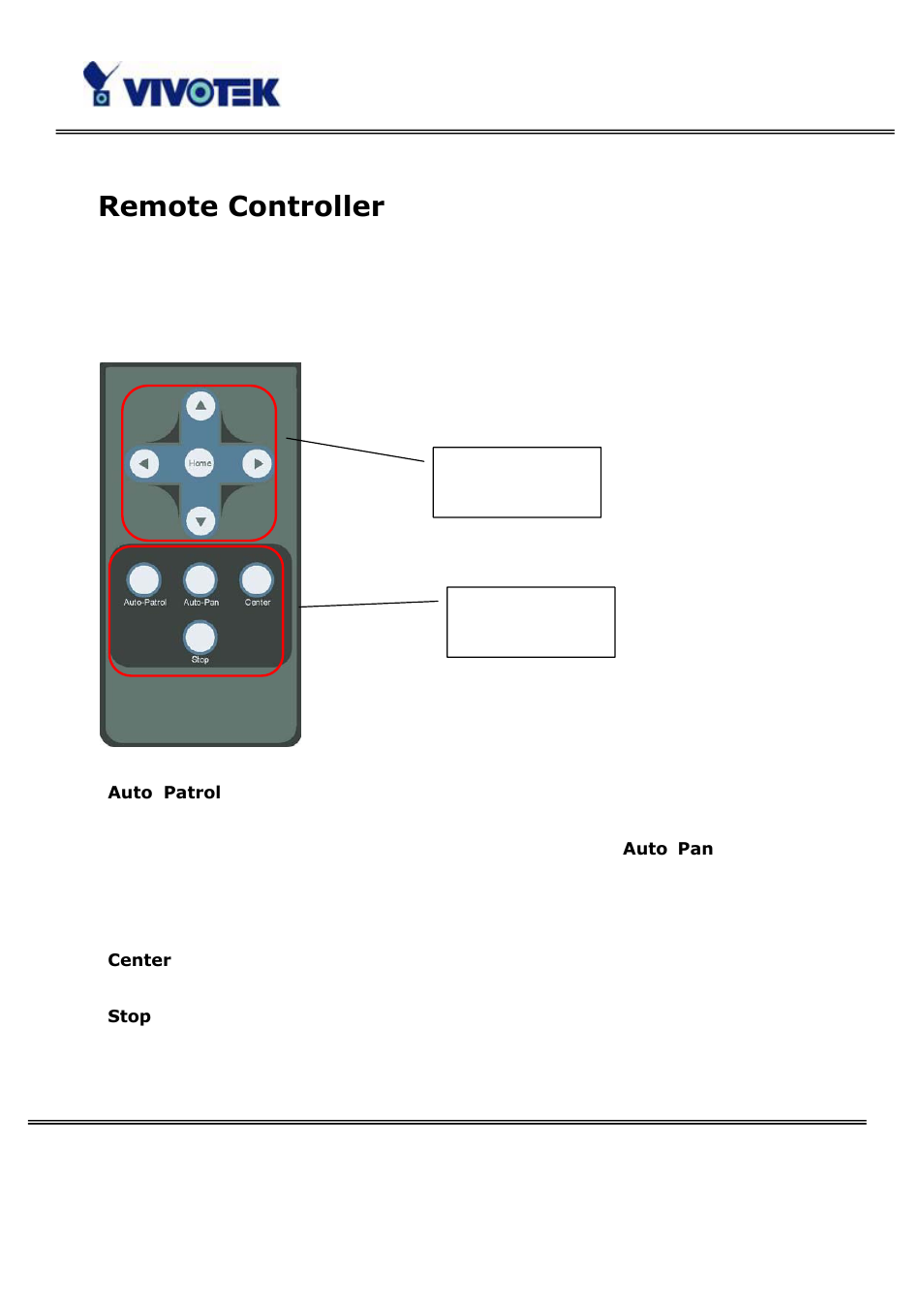 Remote controller | Vivotek PT3114 User Manual | Page 49 / 70