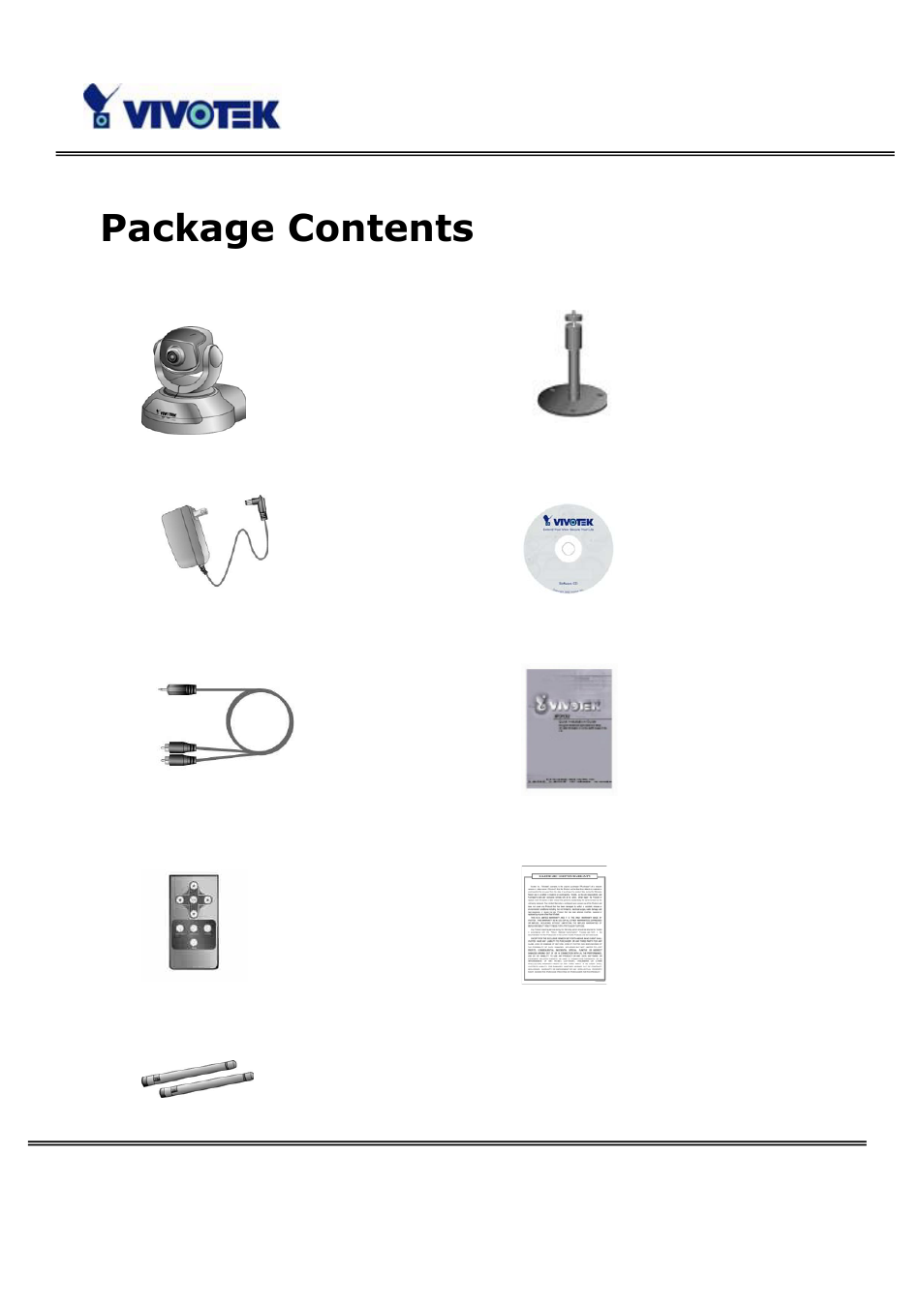 Package contents | Vivotek PT3114 User Manual | Page 7 / 70