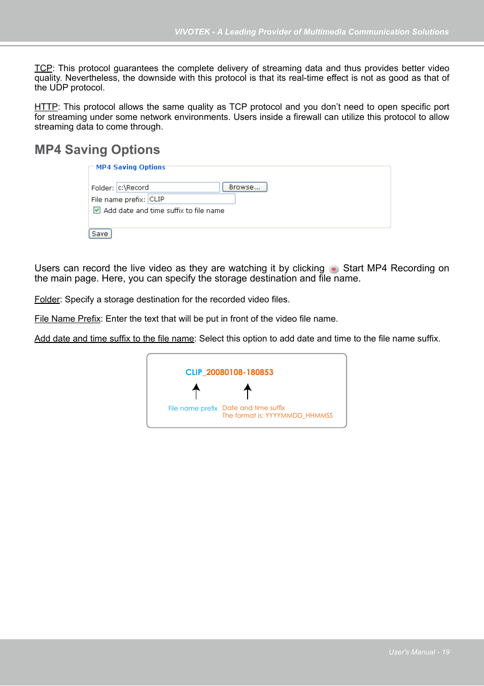 Mp4 saving options | Vivotek IP7133 (WIRED) User Manual | Page 19 / 90