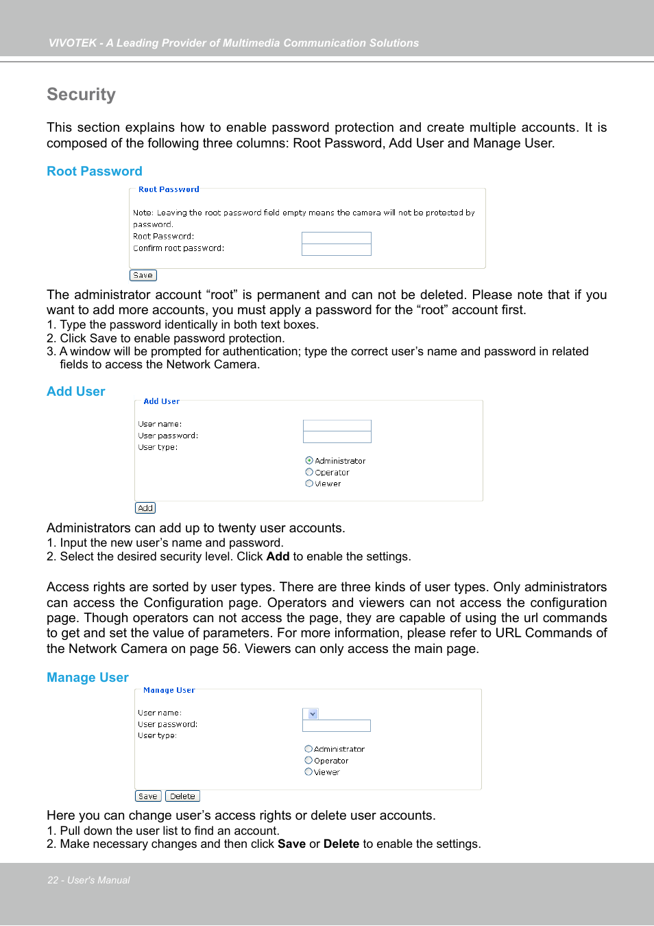 Security | Vivotek IP7133 (WIRED) User Manual | Page 22 / 90