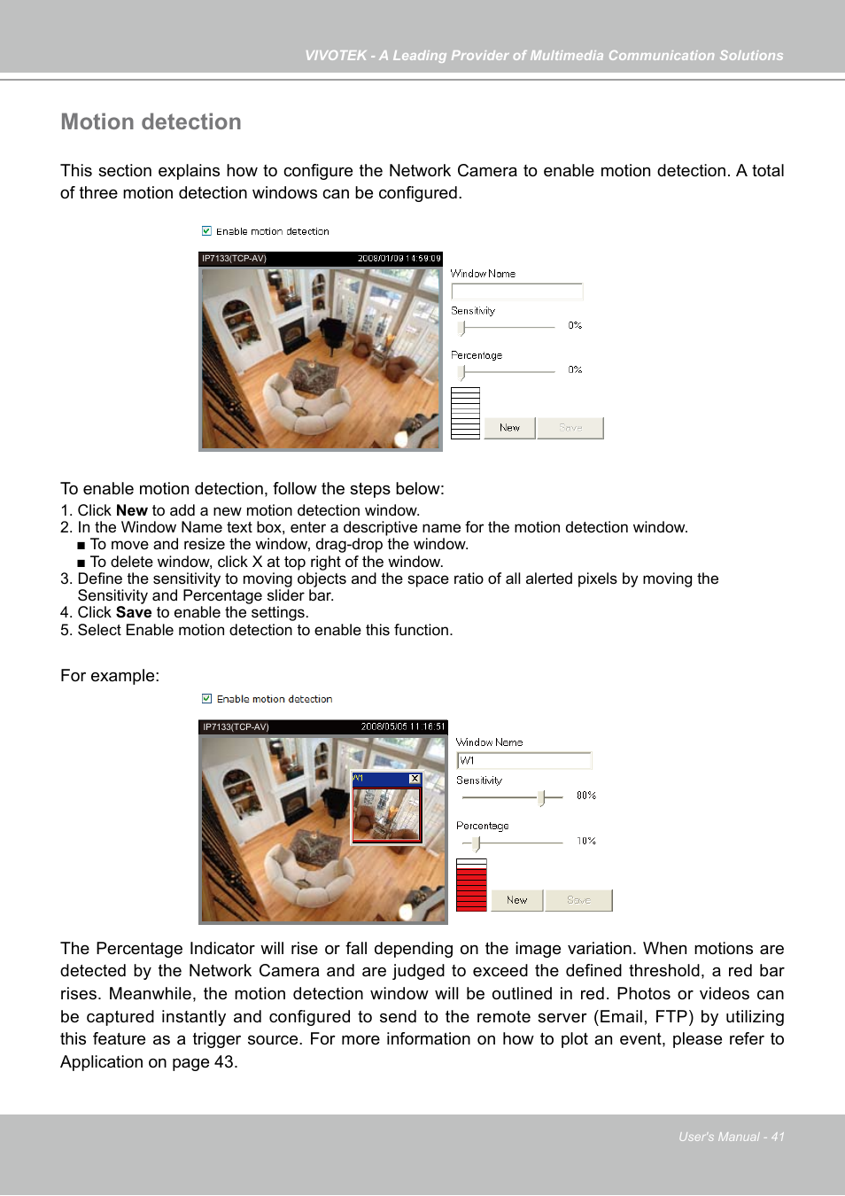 Motion detection | Vivotek IP7133 (WIRED) User Manual | Page 41 / 90