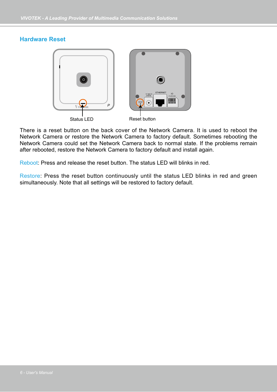 Hardware reset | Vivotek IP7133 (WIRED) User Manual | Page 6 / 90