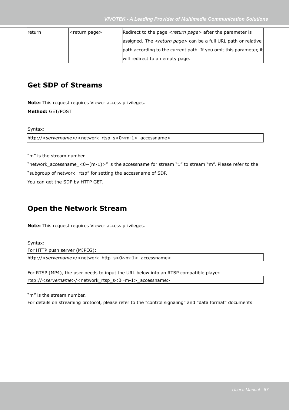 Get sdp of streams, Open the network stream | Vivotek IP7133 (WIRED) User Manual | Page 87 / 90