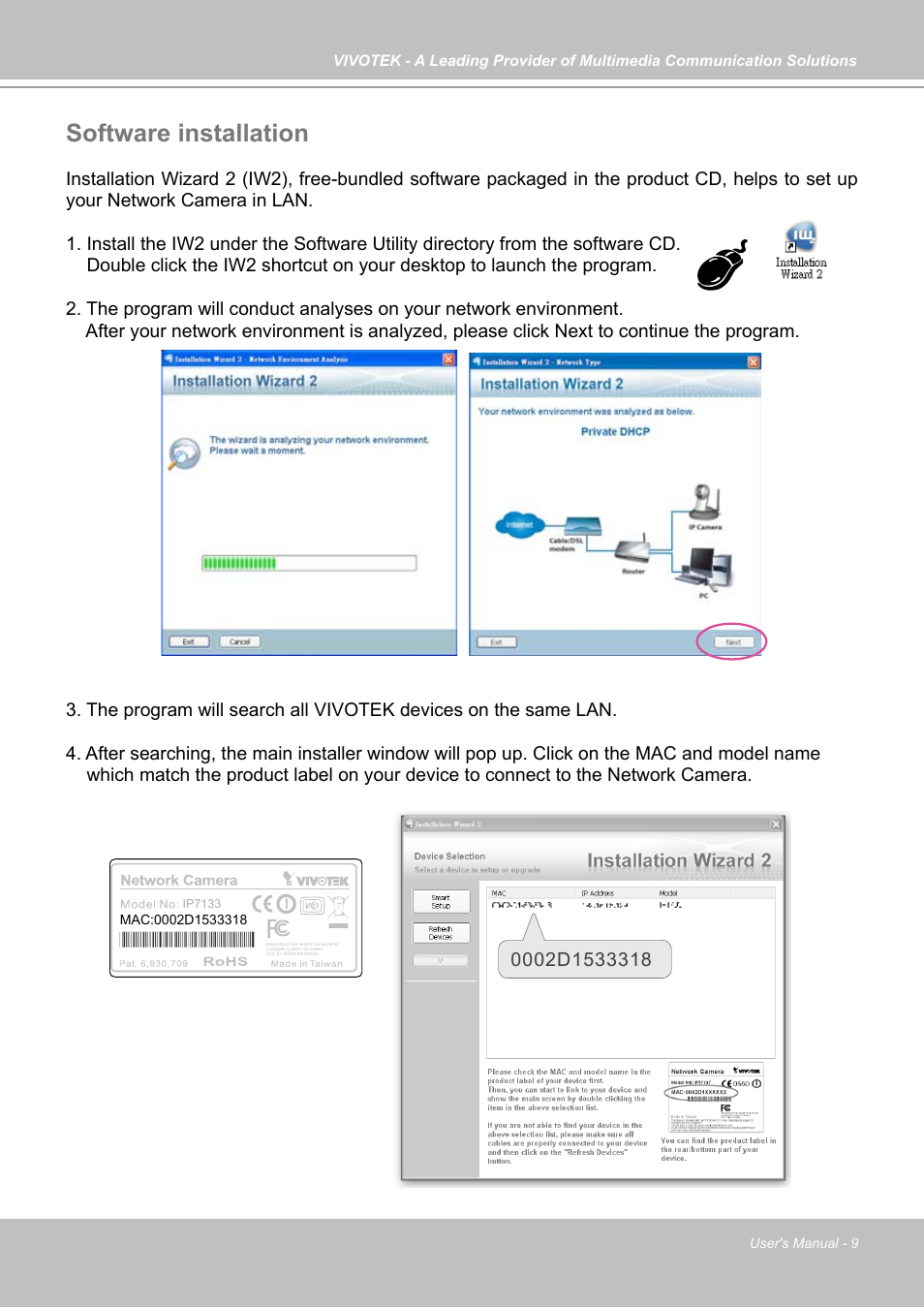 Software installation | Vivotek IP7133 (WIRED) User Manual | Page 9 / 90
