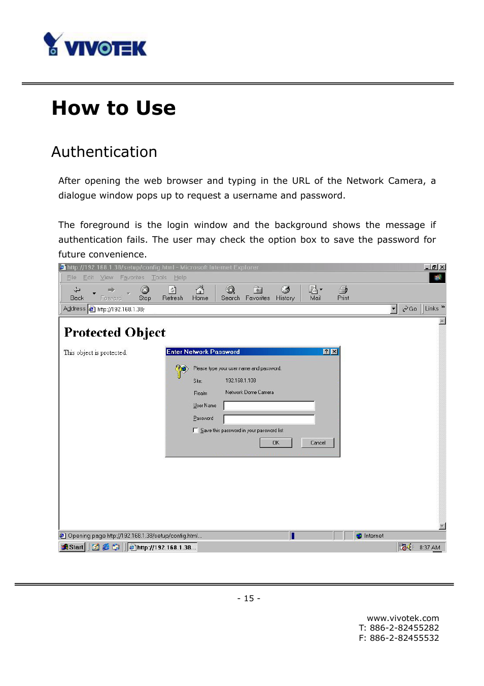 How to use, Authentication | Vivotek FD6111V User Manual | Page 19 / 93