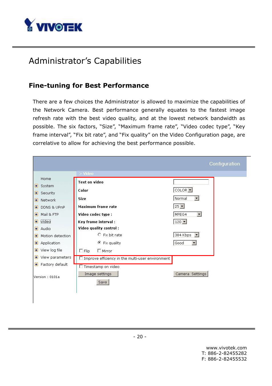 Administrator’s capabilities, Fine-tuning for best performance | Vivotek FD6111V User Manual | Page 24 / 93