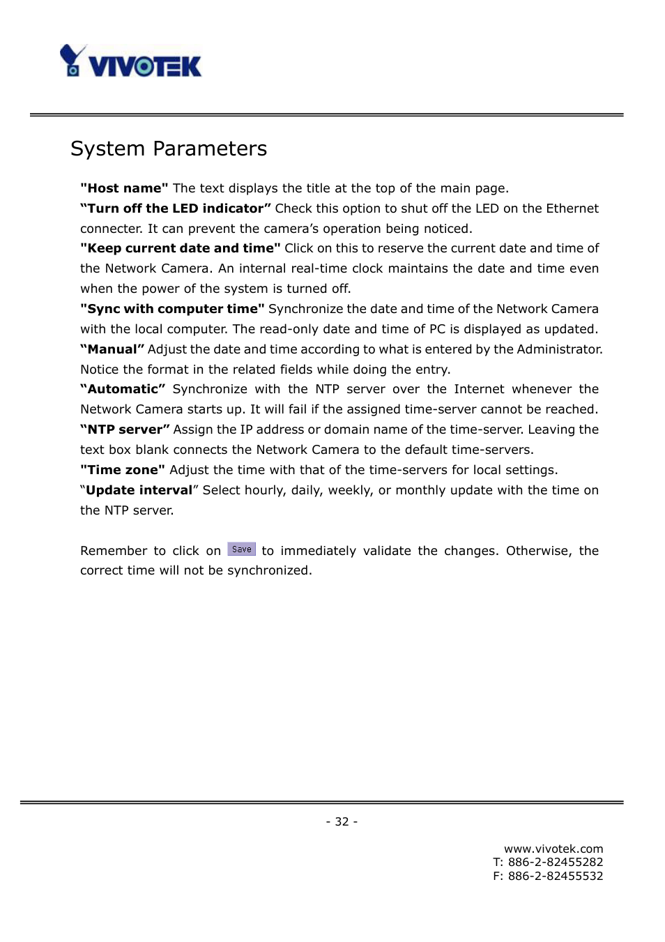 System parameters | Vivotek FD6111V User Manual | Page 36 / 93