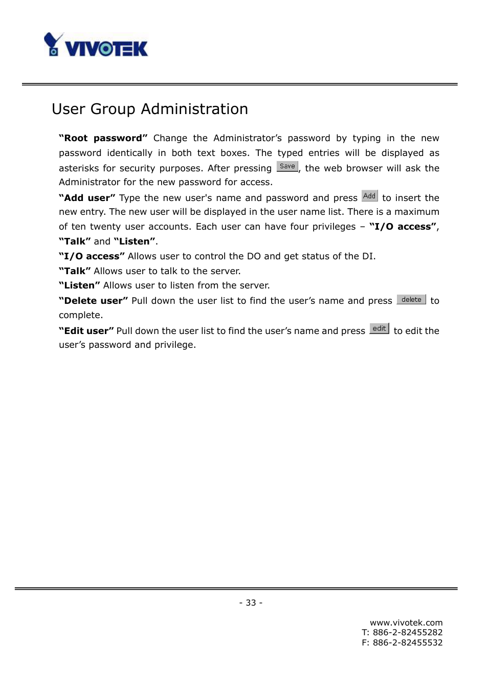 User group administration | Vivotek FD6111V User Manual | Page 37 / 93