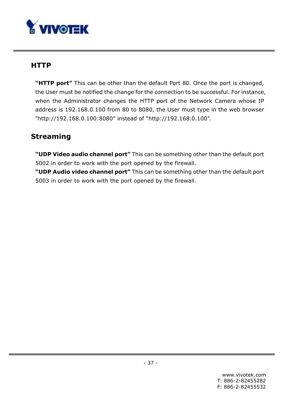 Streaming | Vivotek FD6111V User Manual | Page 41 / 93