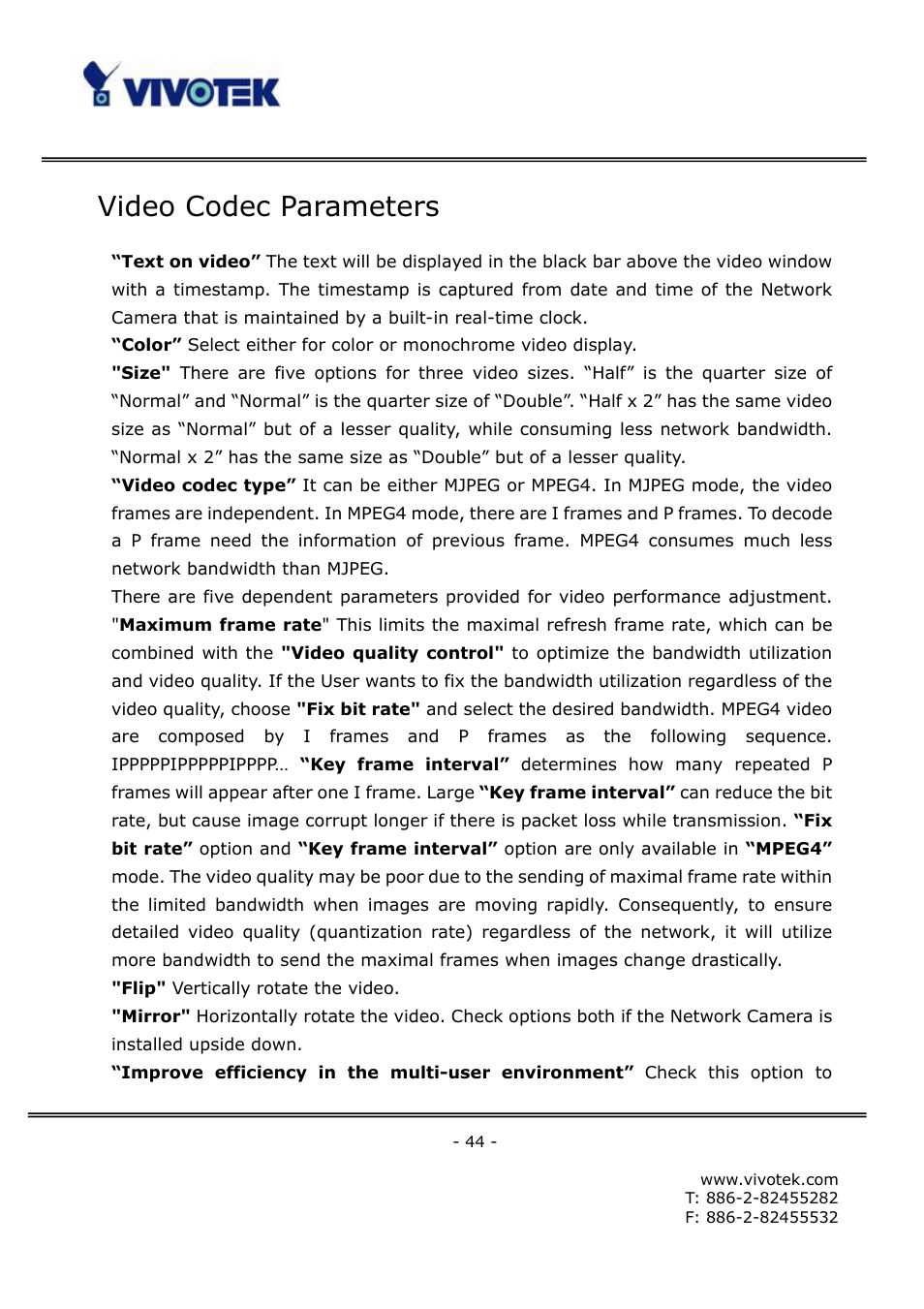 Video codec parameters | Vivotek FD6111V User Manual | Page 48 / 93