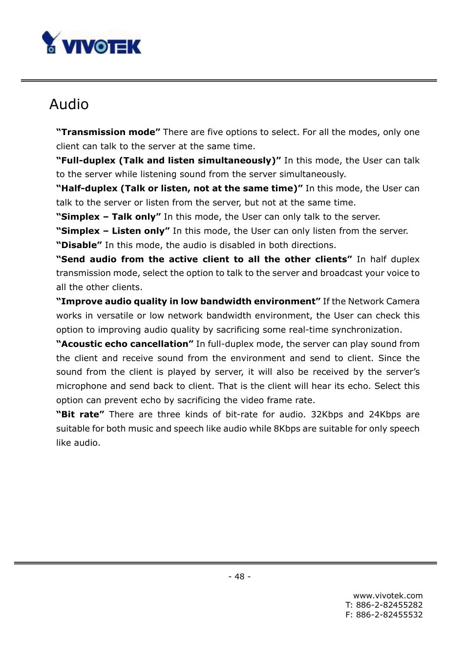 Audio | Vivotek FD6111V User Manual | Page 52 / 93