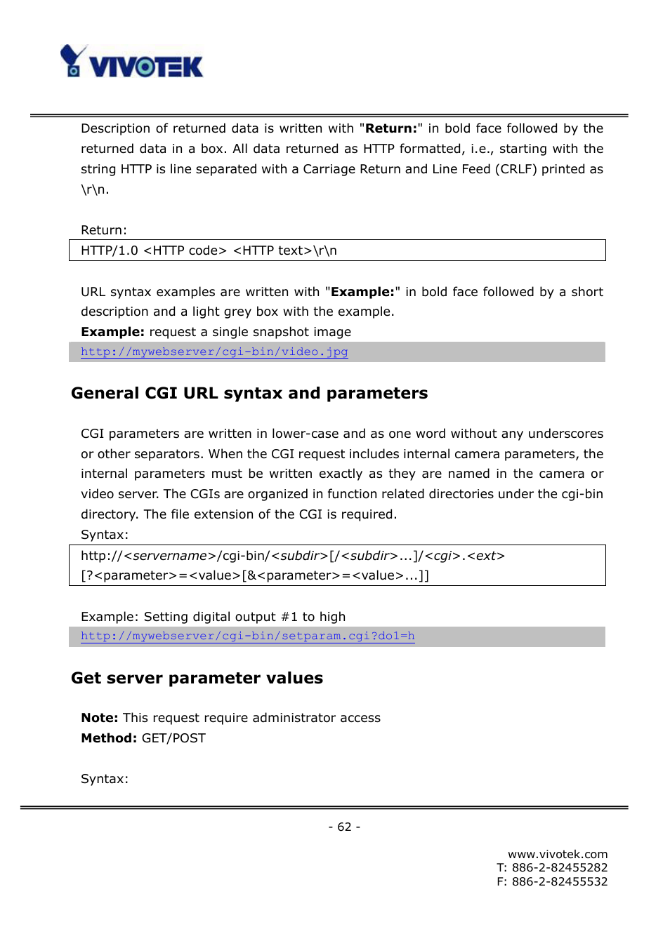 General cgi url syntax and parameters, Get server parameter values | Vivotek FD6111V User Manual | Page 66 / 93