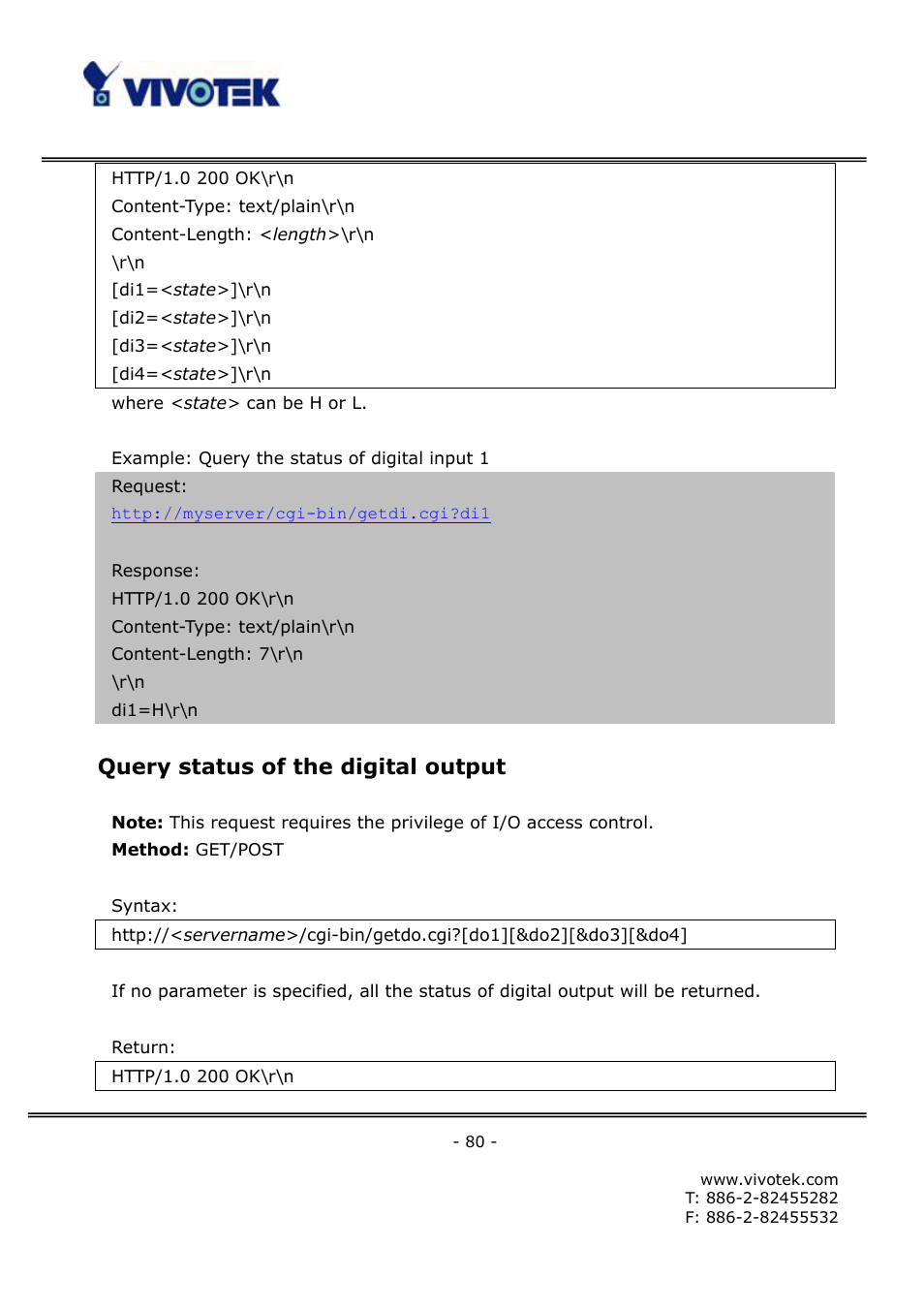 Query status of the digital output | Vivotek FD6111V User Manual | Page 84 / 93