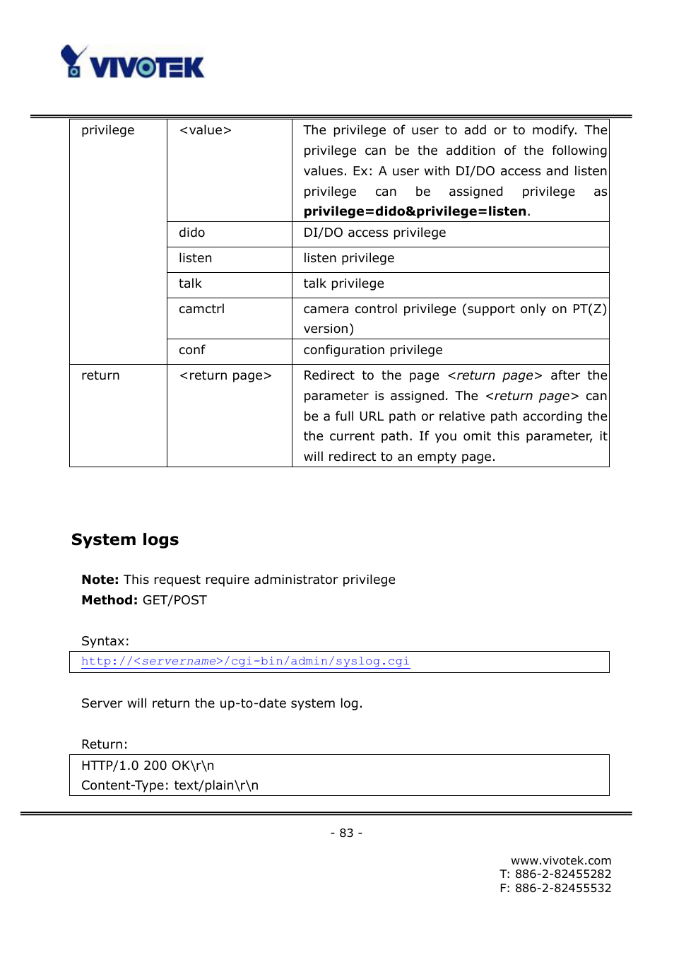 System logs | Vivotek FD6111V User Manual | Page 87 / 93