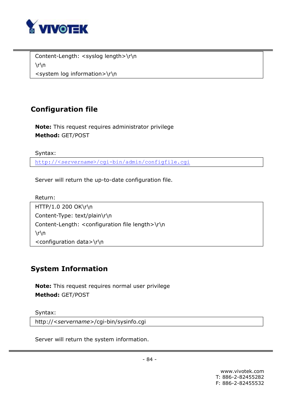 Configuration file, System information | Vivotek FD6111V User Manual | Page 88 / 93