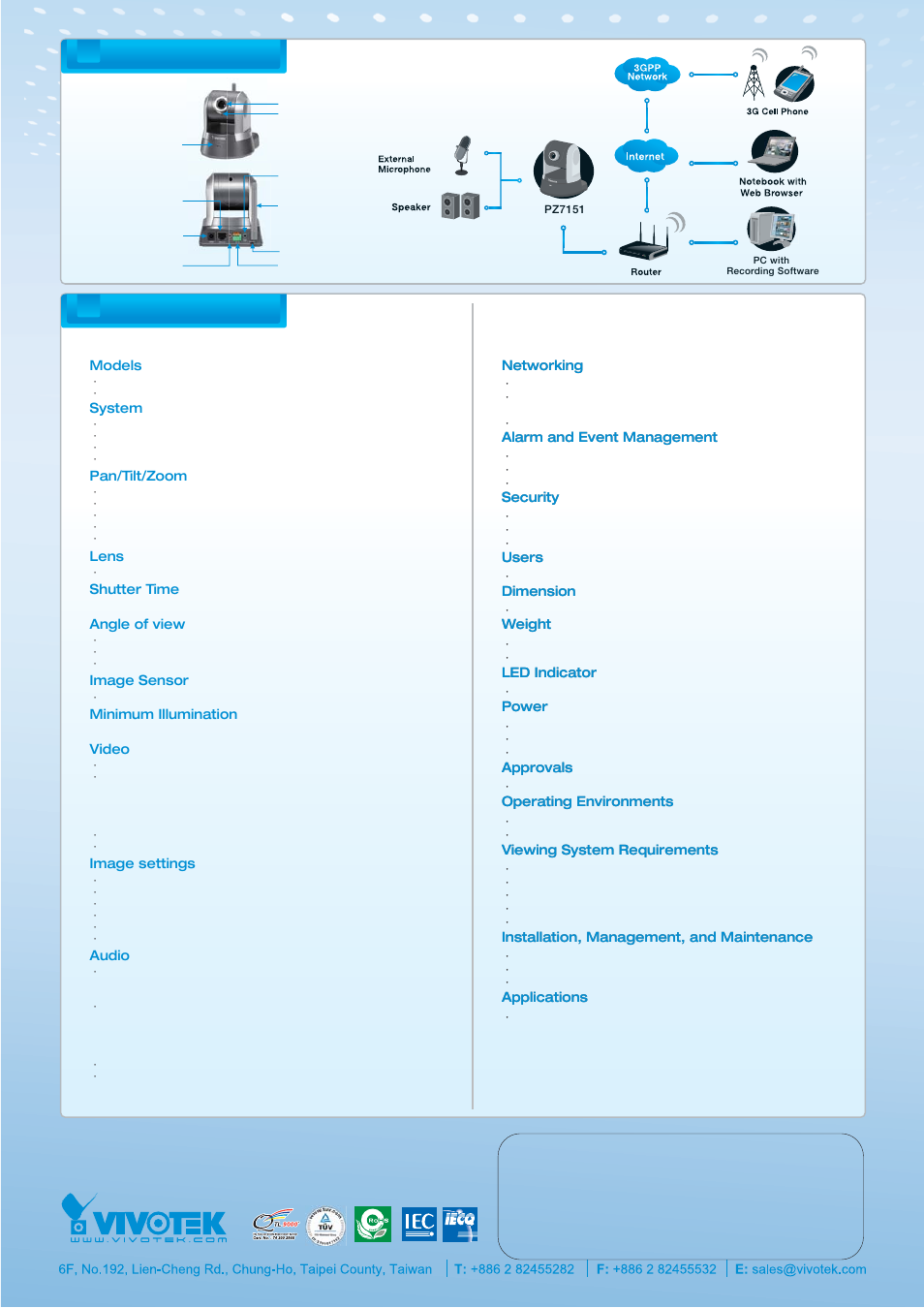 Datasheet_eng_pz7151_v.0.1(1).pdf, System overview specifications | Vivotek PZ7152 User Manual | Page 2 / 2