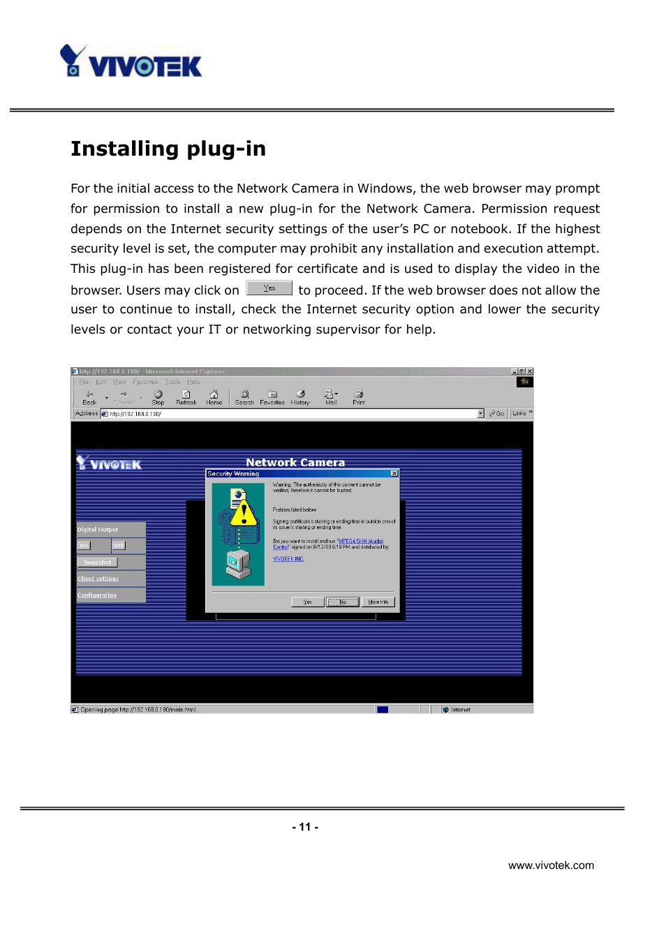 Installing plug-in | Vivotek IP3112/IP3122 User Manual | Page 12 / 65