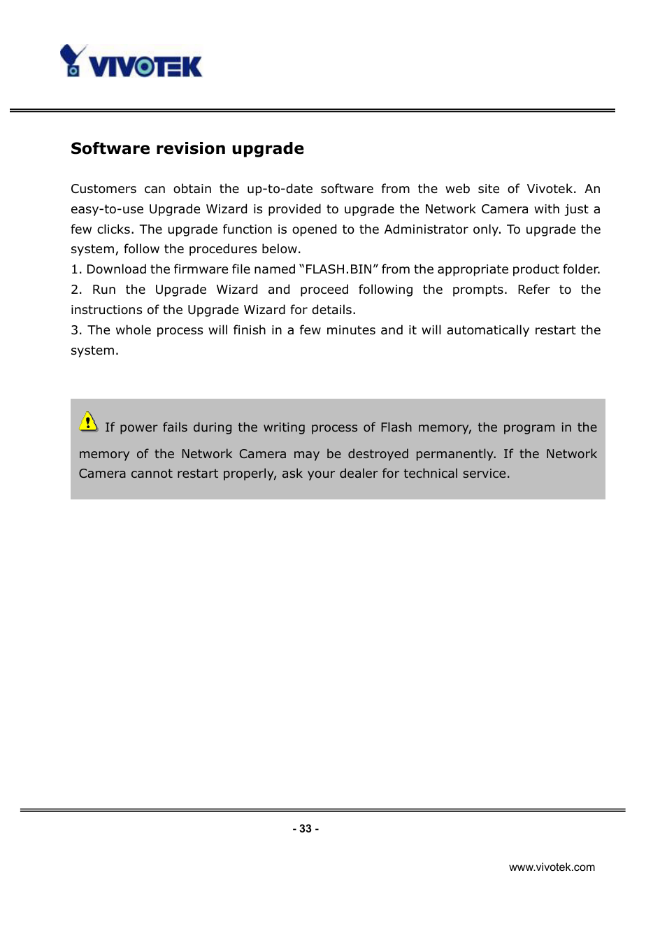 Software revision upgrade | Vivotek IP3112/IP3122 User Manual | Page 34 / 65