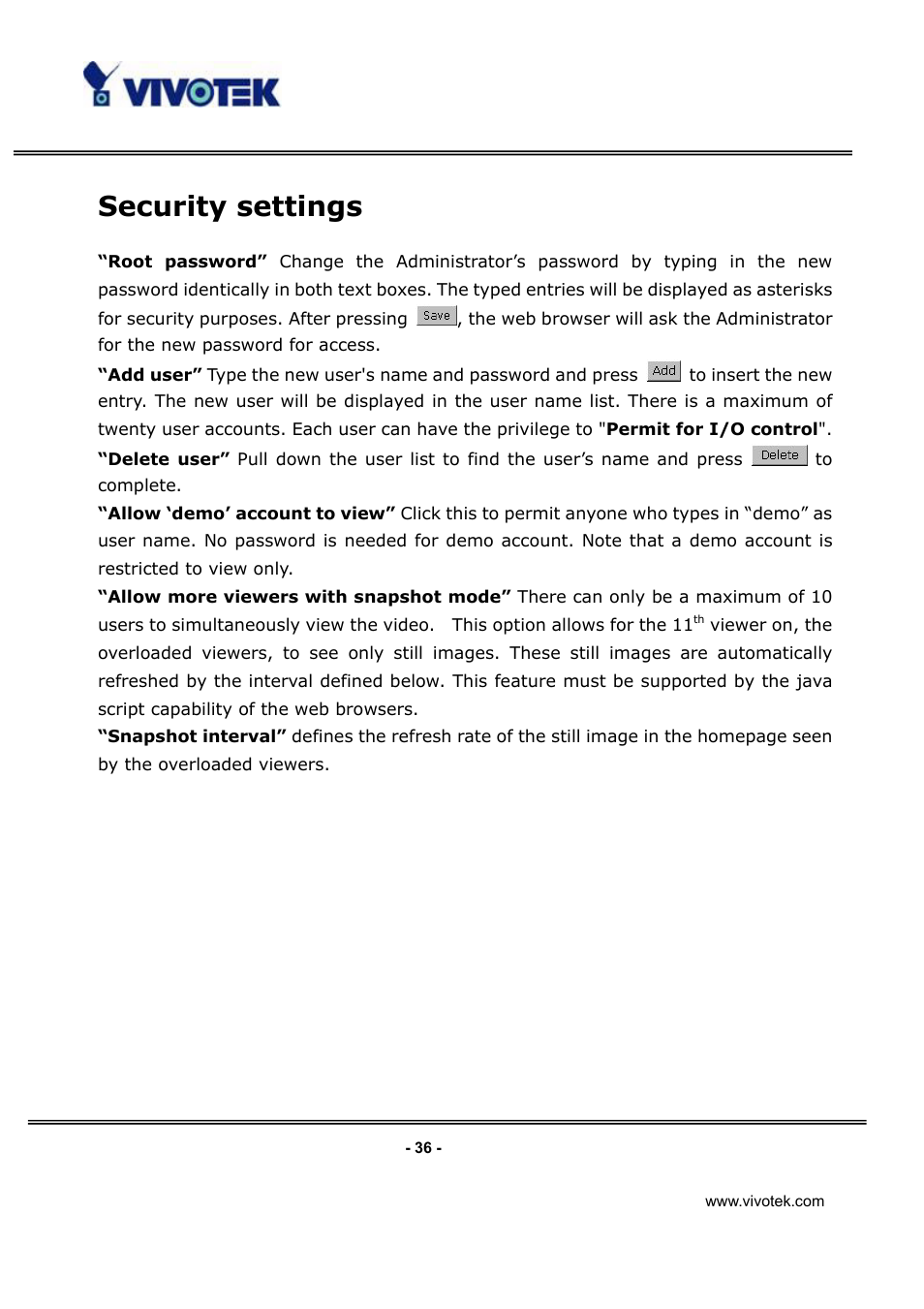 Security settings | Vivotek IP3112/IP3122 User Manual | Page 37 / 65