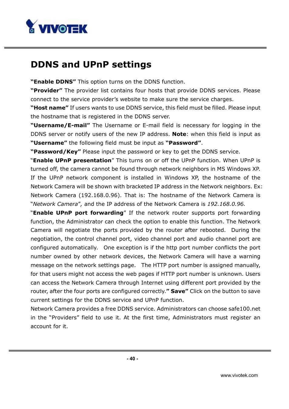 Ddns and upnp settings | Vivotek IP3112/IP3122 User Manual | Page 41 / 65