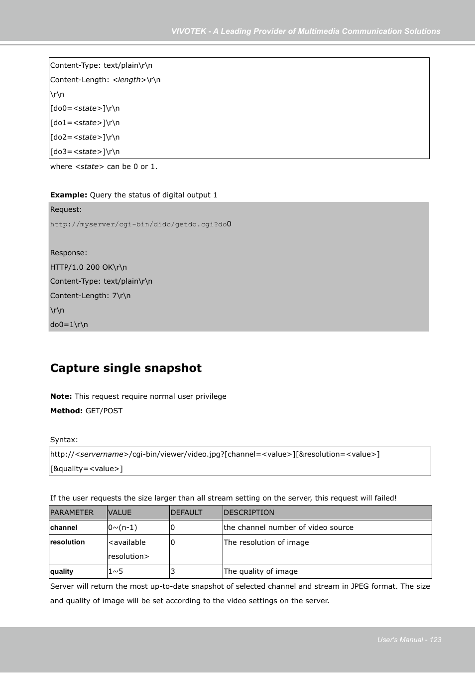 Capture single snapshot | Vivotek FD7141(V) User Manual | Page 123 / 132