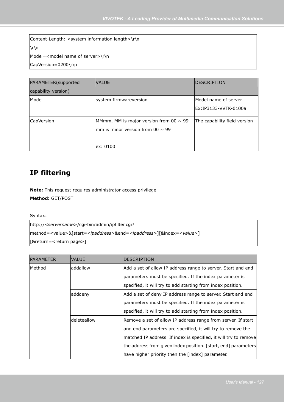 Ip filtering | Vivotek FD7141(V) User Manual | Page 127 / 132