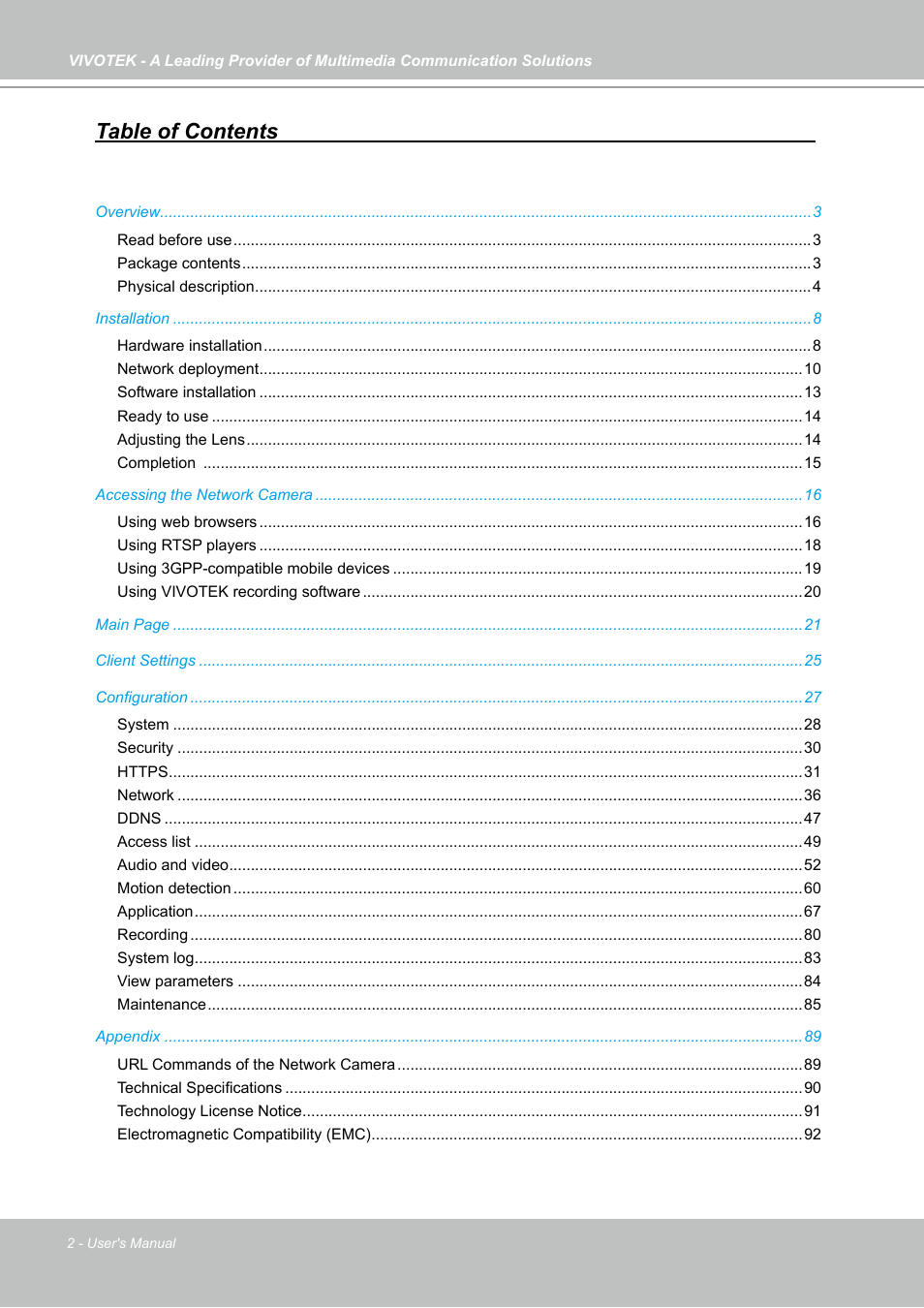 Vivotek FD7141(V) User Manual | Page 2 / 132