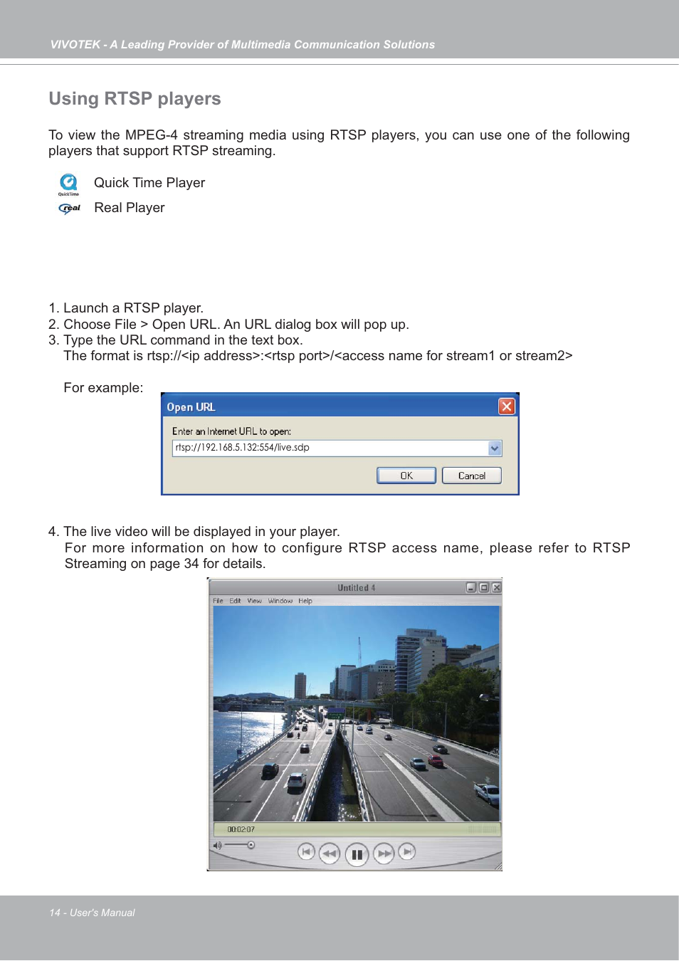 Using rtsp players | Vivotek IP7142 User Manual | Page 14 / 95