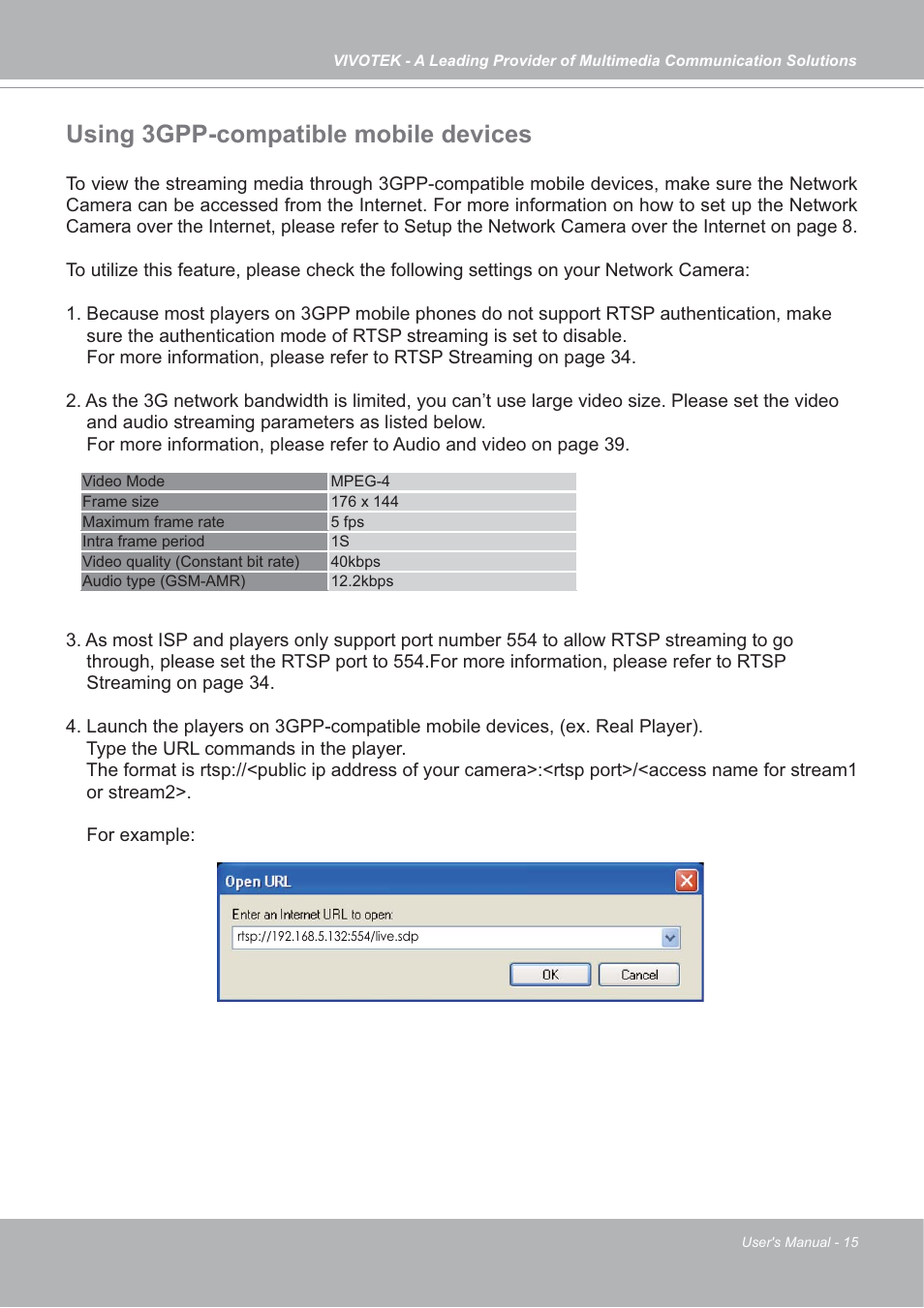 Using 3gpp-compatible mobile devices | Vivotek IP7142 User Manual | Page 15 / 95