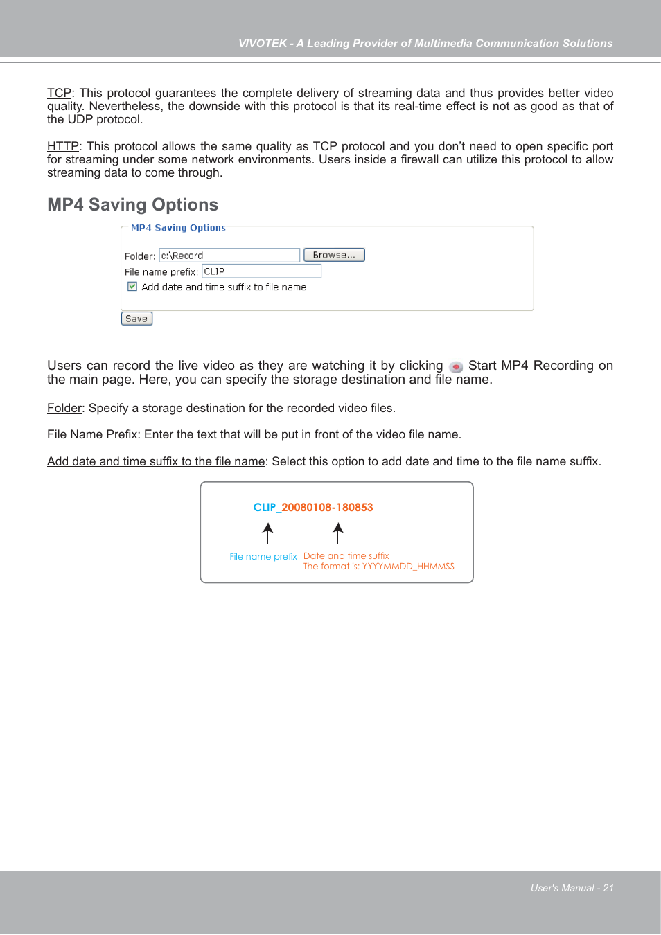 Mp4 saving options | Vivotek IP7142 User Manual | Page 21 / 95