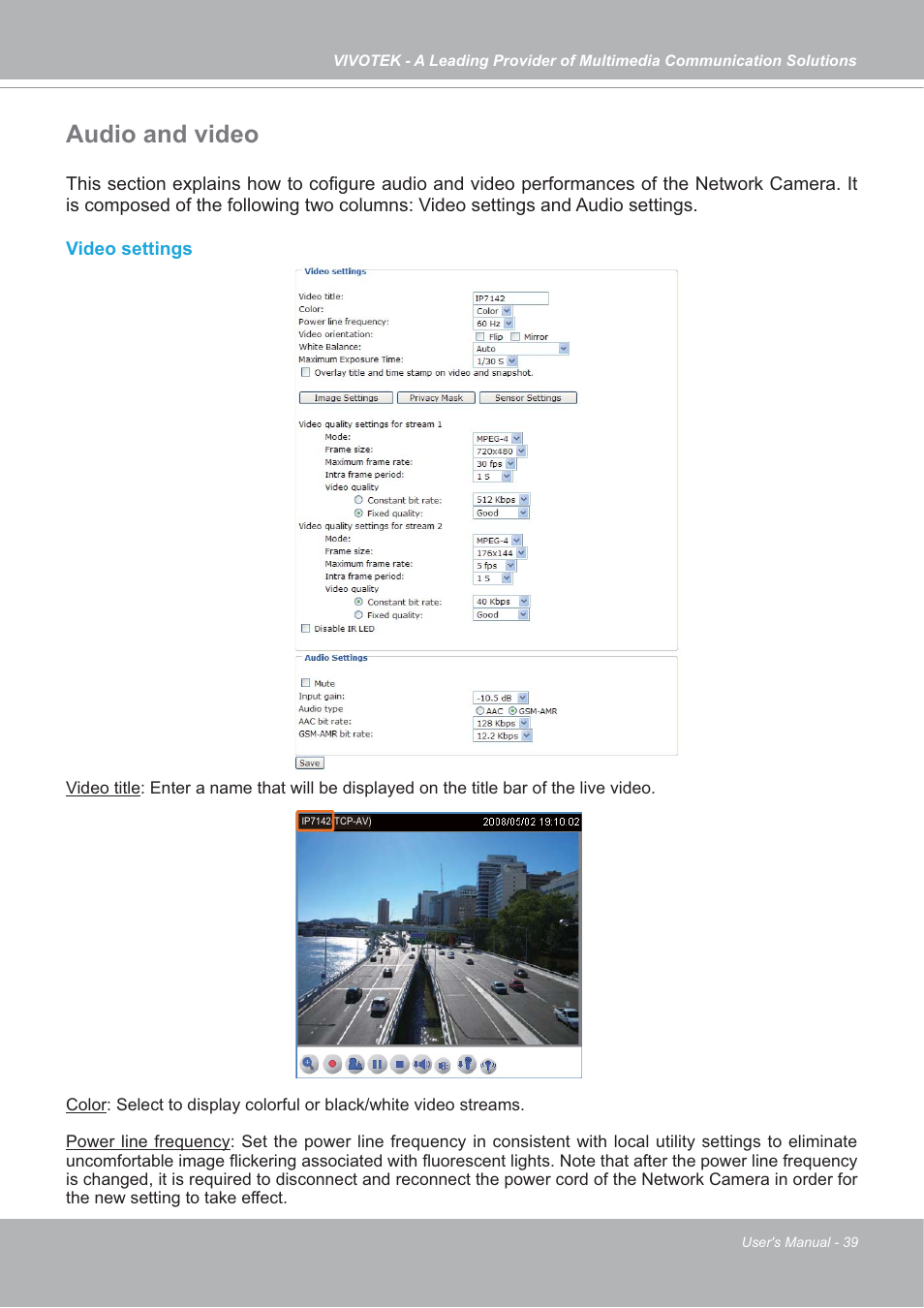 Audio and video | Vivotek IP7142 User Manual | Page 39 / 95