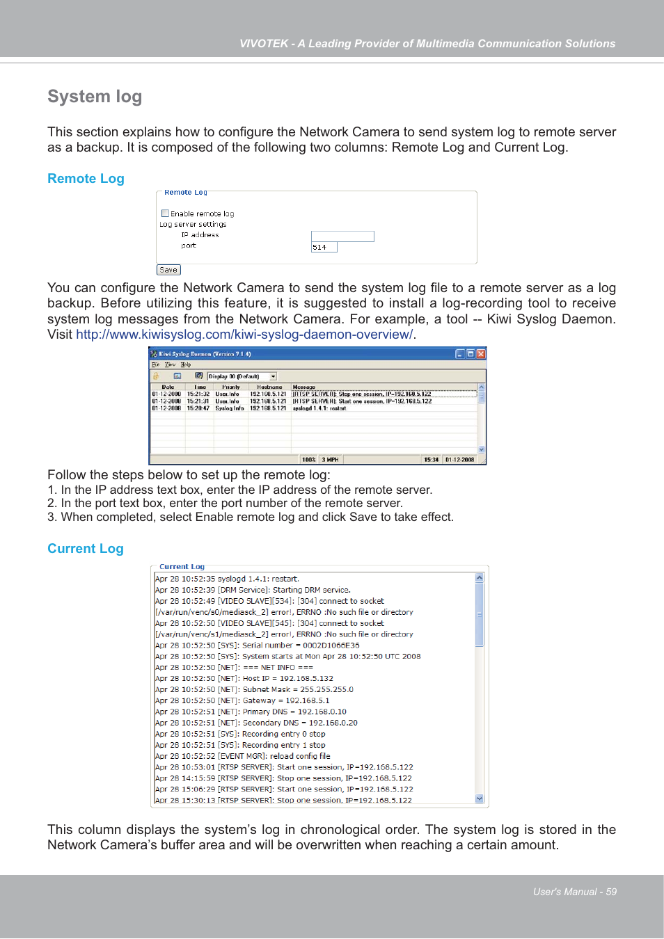 System log | Vivotek IP7142 User Manual | Page 59 / 95