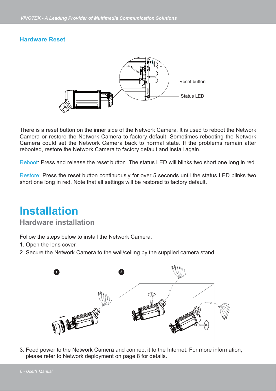 Installation, Hardware installation | Vivotek IP7142 User Manual | Page 6 / 95