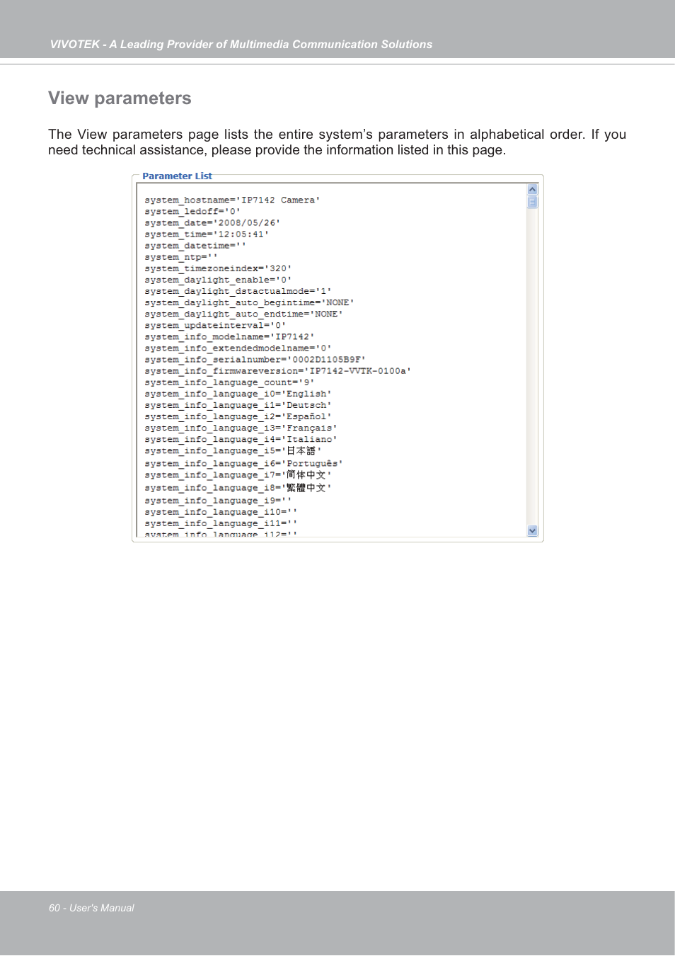 View parameters | Vivotek IP7142 User Manual | Page 60 / 95