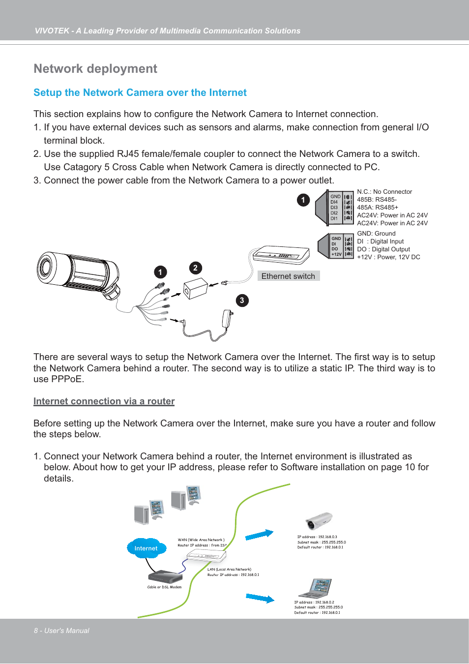 Network deployment, Setup the network camera over the internet | Vivotek IP7142 User Manual | Page 8 / 95