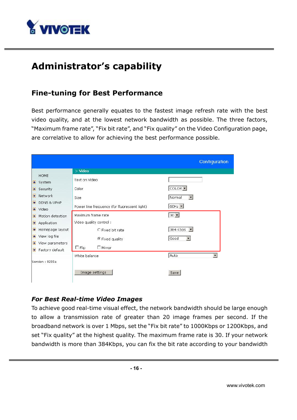 Administrator’s capability, Fine-tuning for best performance | Vivotek IP3132 User Manual | Page 17 / 65