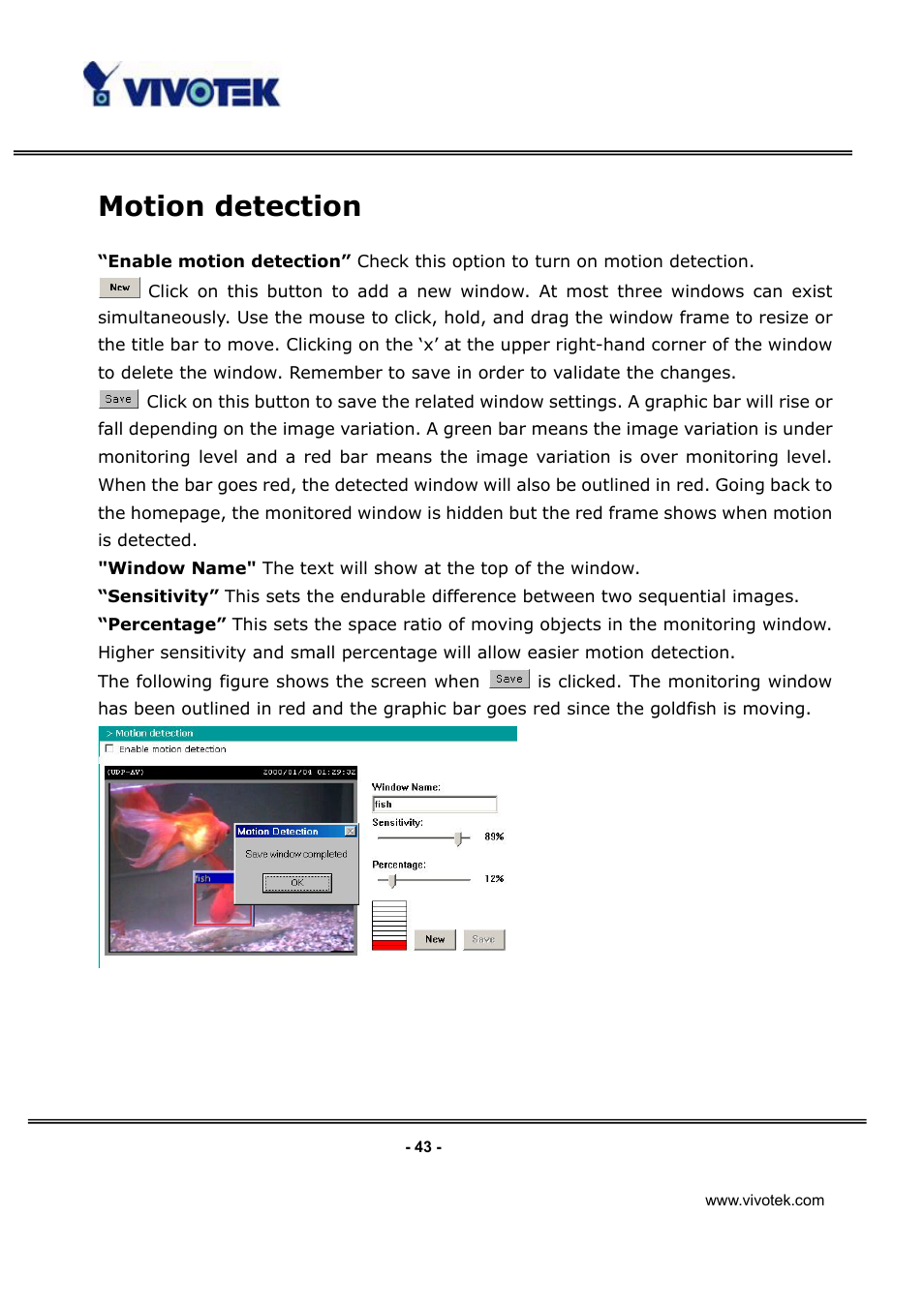 Motion detection | Vivotek IP3132 User Manual | Page 44 / 65