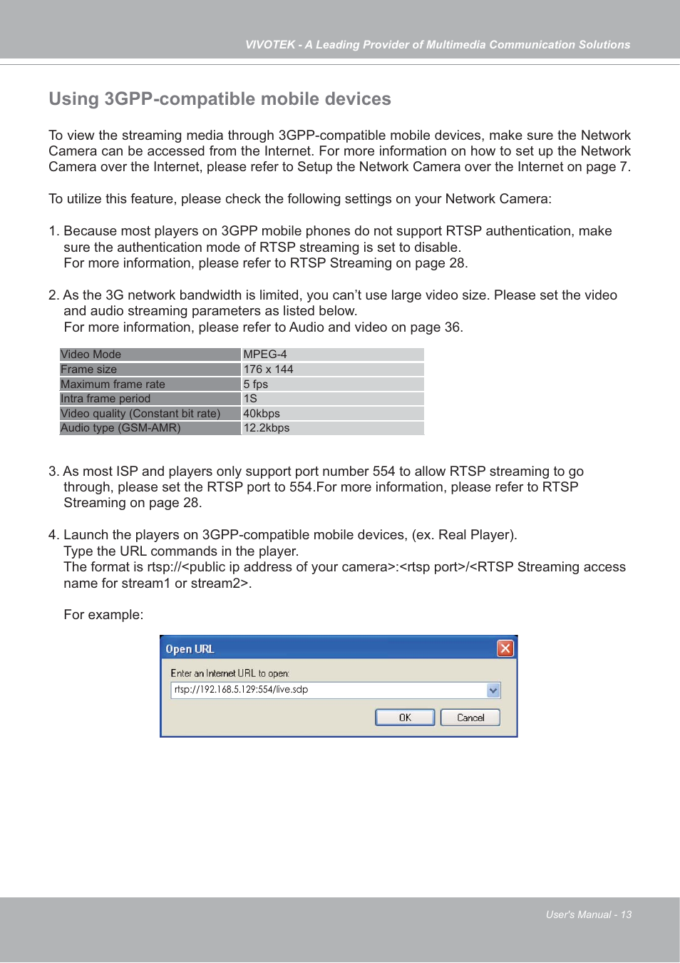 Using 3gpp-compatible mobile devices | Vivotek IP7133/IP7134 User Manual | Page 13 / 87