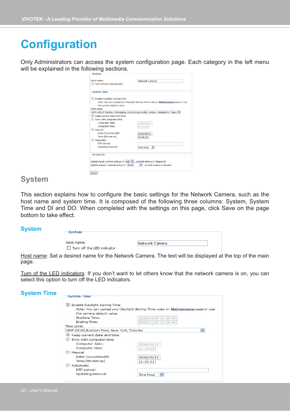 Conﬁguration, System | Vivotek IP7133/IP7134 User Manual | Page 20 / 87